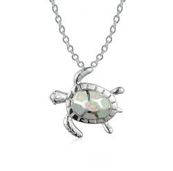 S925 Sterling Silver Statement Sterling Silver The Blue Sea Turtle Opal Pendant Necklace