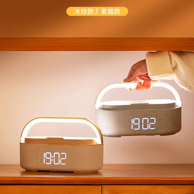 Dock Station 15W Fast Wooden Wireless Charger 4 in 1 clock Time Display touch Lamp Speaker