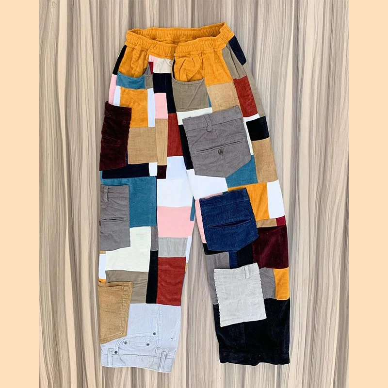 DIZNEW OEM Custom teenage Girls Clothing for Spring 2024 New patchwork Linen pants & trousers6 pocket pants for women