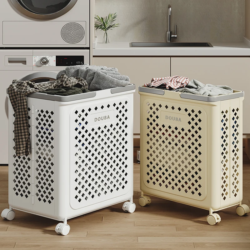 Home New Product Multifunctional Foldable Laundry Hamper Toys Clothes Plastic Storage Baskets with Wheels Handles