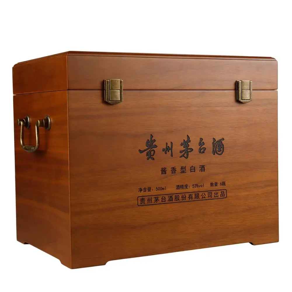 High Quality Luxury Big Custom Logo 6 Bottles Packaging Wooden Wine Box With Metal Handle