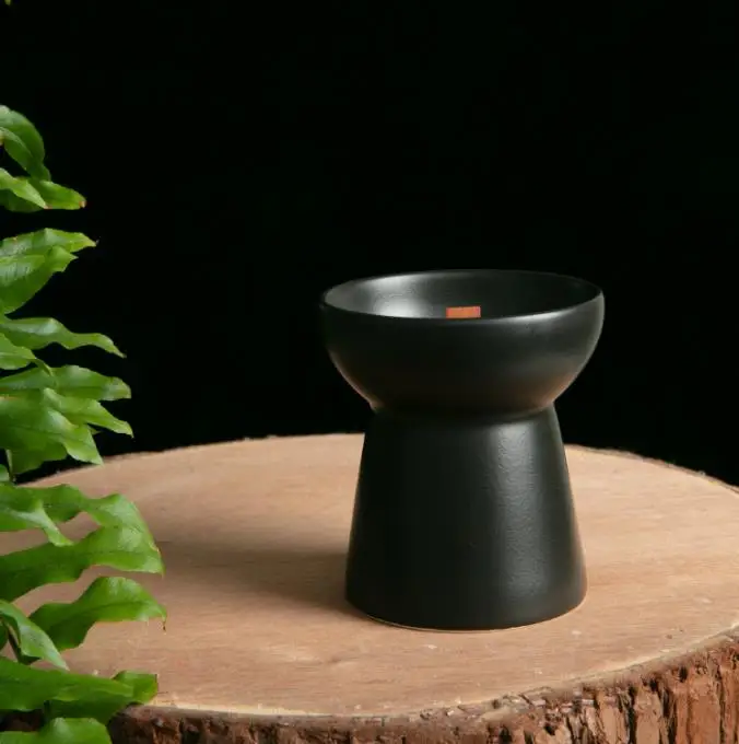 Wholesale Black Ceramic Candle Container Vessel with foot Candle Jar for scented wax Home Decoration