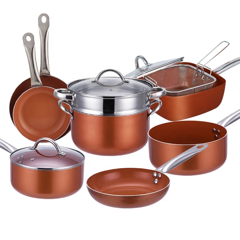 colli 11 Piece copper Cookware Set Aluminum Cookware Set Non-Stick Ceramic Coating with Stainless Steel Handle