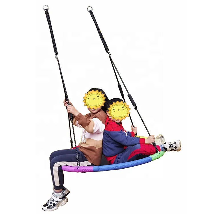 CE Approved Outdoor Portable Kids Round Saucer Tree Swing with Head Pillow and Hand Grip
