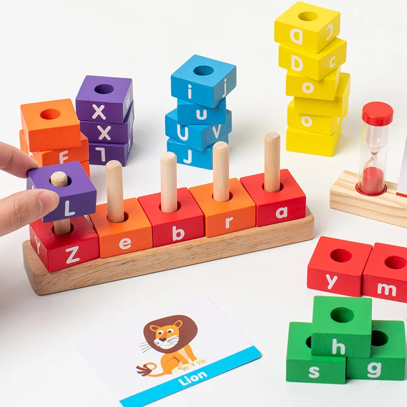 CPC CE kindergarten preschool wooden early educational spelling learning alphabet building cube toys for kids