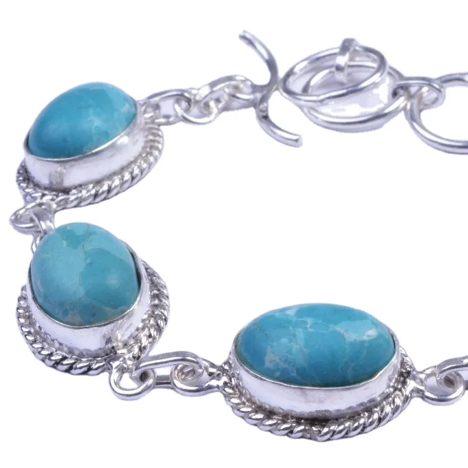 925 Sterling Silver Plated Bracelet, Turquoise Gemstone Jewelry, Colorful Bracelet