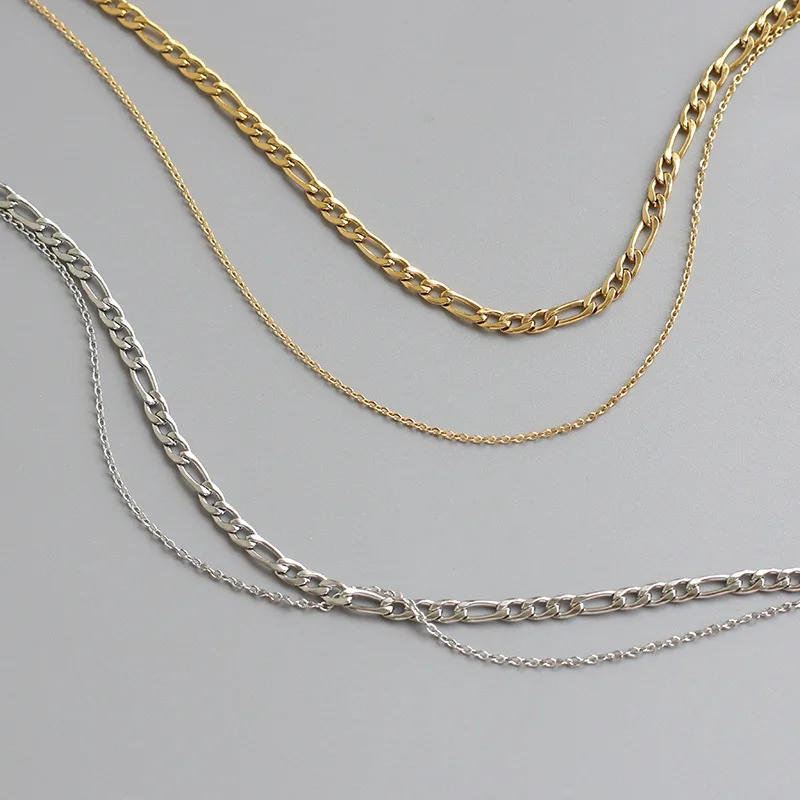 BAYES Minimalism stainless steel 18K Gold Plated necklaces Double Figaro Chain Layered non tarnish Necklace Waterproof Jewelry
