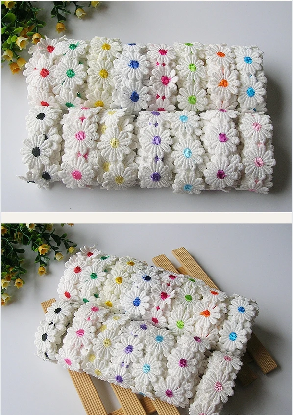 Colorful Daisy Flower Lace Trim Knitting Wedding Embroidered Diy Handmade Patchwork Ribbon Sewing Supplies Crafts