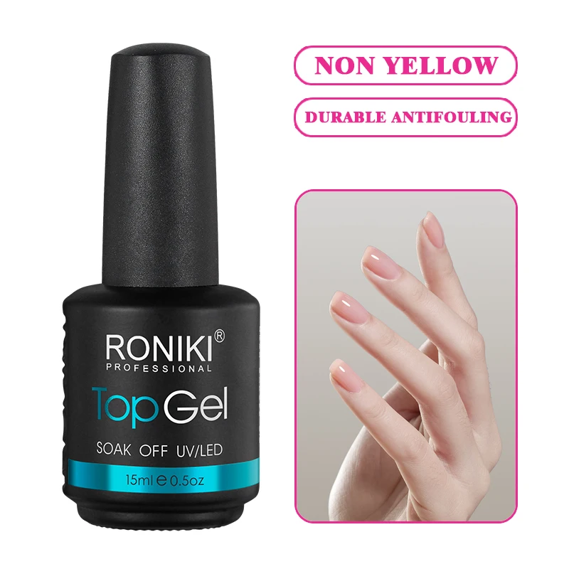 RONIKI no wipe nail top coat best bulk wholesale private label nail uv gel non yellow durable antifouling gel polish