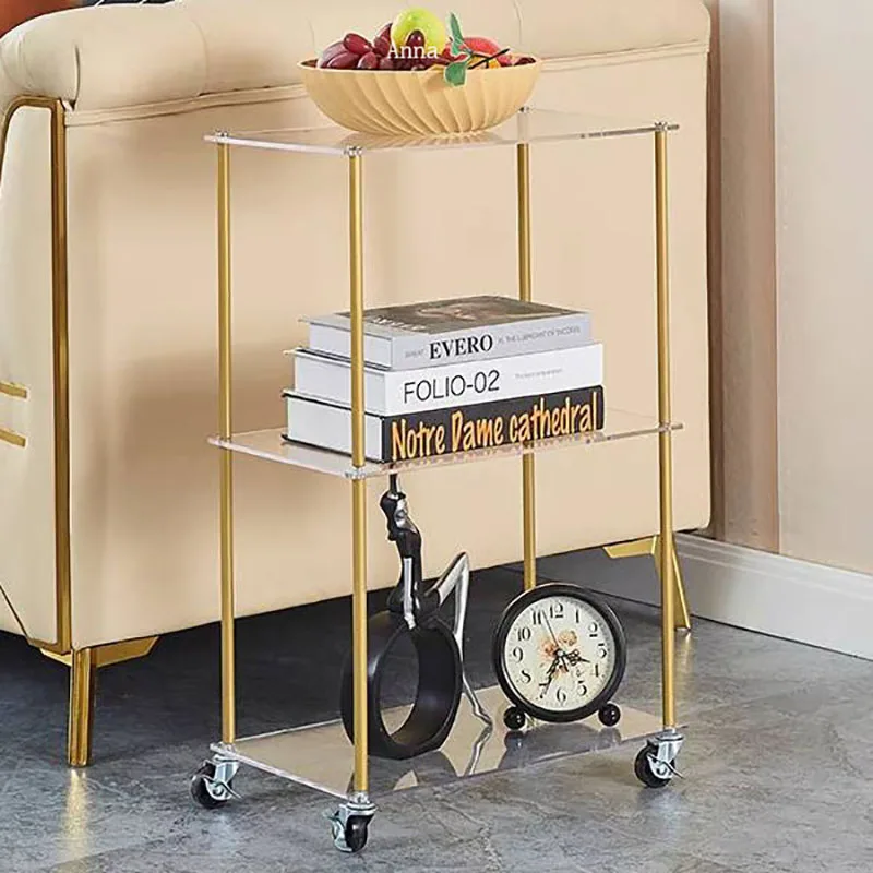 New Customized Assembly Rolling Clear Lucite Perspex Side Table