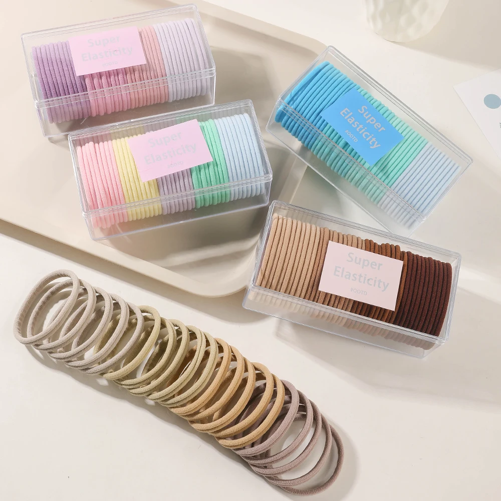 Factory Wholesale Solid Color Colorful 20Pcs High Elastic Hair Ties Ring Hair Bands Hair Rubber Band Ponytail Holders Scrunchies