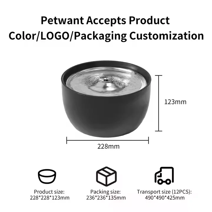 Factory Custom 3L Visual Stainless Steel BPA-Free Auto Pet Cat Dog Drinking Water Fountain For Small Animals