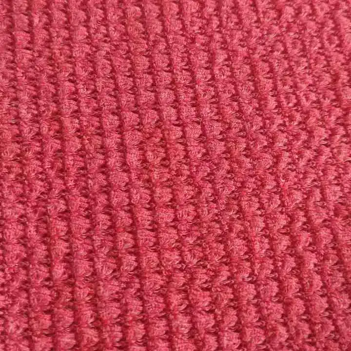 America New Trend Red Soft TR Polyester Rayon Viscose Spandex Waffle Jacquard Knitted Fabric for Daily Wear