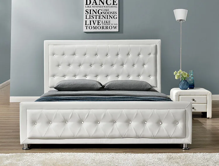 Willsoon  classical sleigh bed with button Design PU synthetic leather Double Upholstered Bed Frame for home use wholesales bed