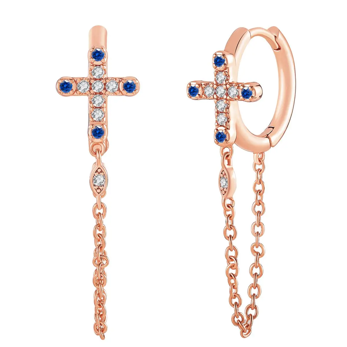 Fashion Jewelry 14K 18K Cross Pendant Earrings Huggies Hoop Dangle Chain Cross Charm Diamond Earrings For Women