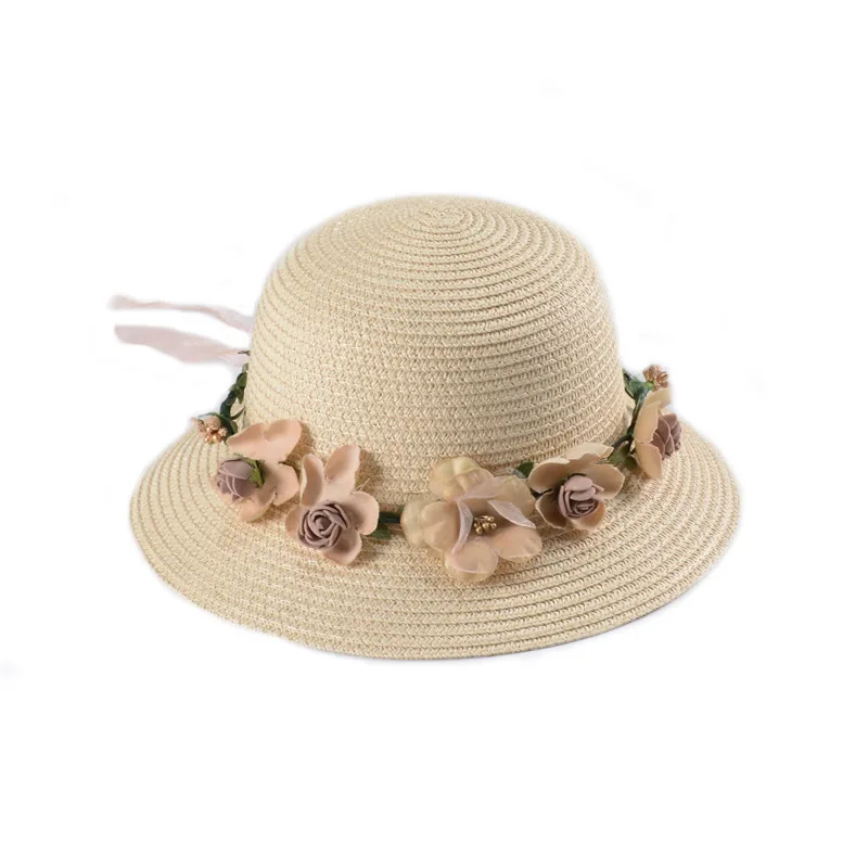 Summer Ladies Sunhat Garland Waved Floppy Wide Brim Women Straw Hats