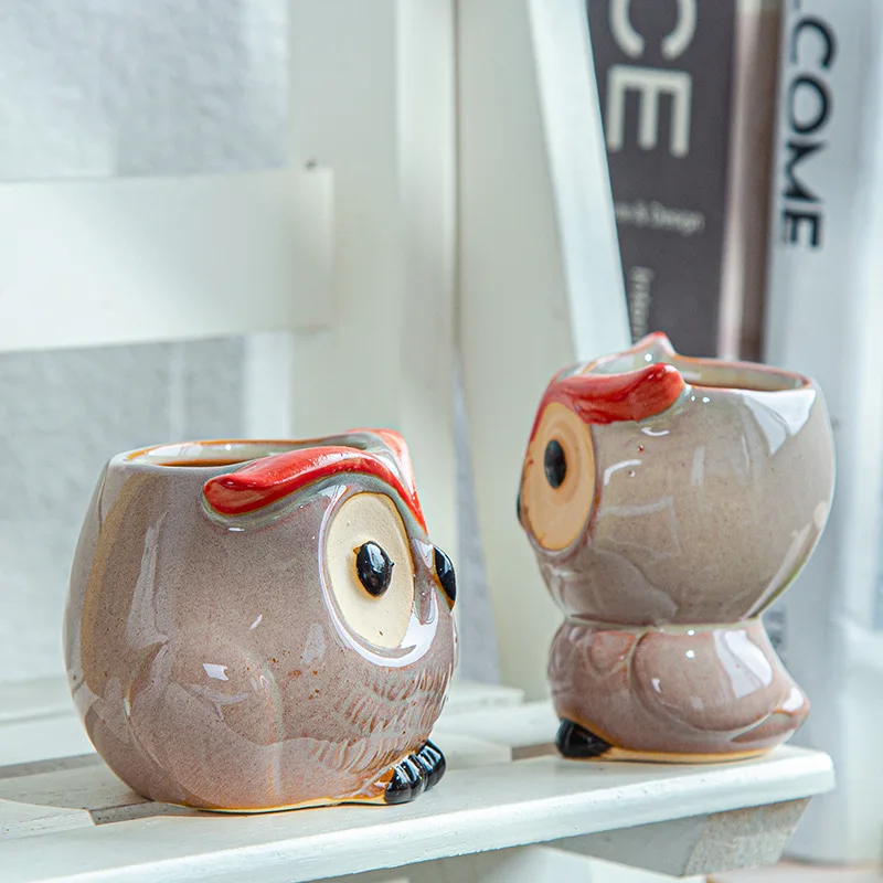 Manufacturer Ceramic Owl Succulent Plant Pots Cute Animal Plant Planters Mini Small Flower Pot Cheap Wholesale
