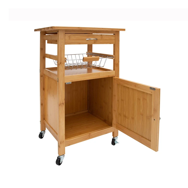  Bamboo Kitchen Storage Serving Trolley Island Cart With