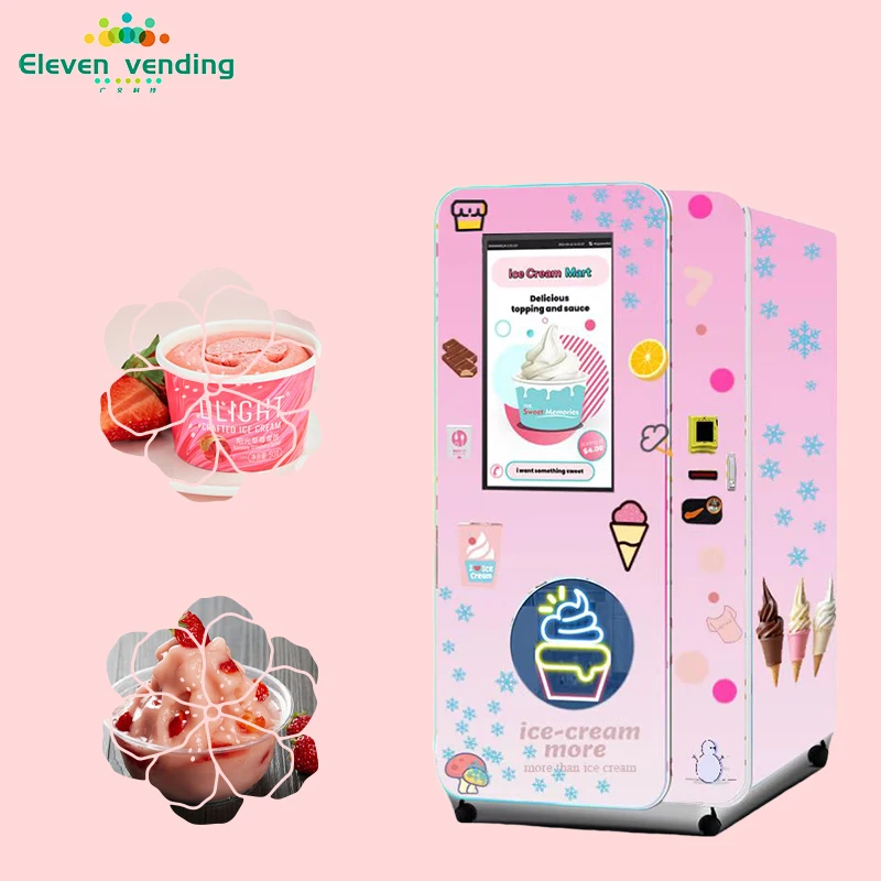 Guangjiao High Quality Beauty Fully Automatic Soft Ice Cream Vending Machine Outdoor Robot Ice Cream Machine For Business Sale