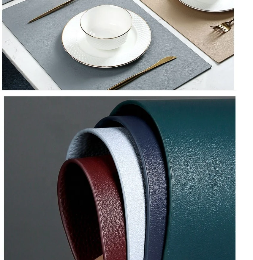 heat-resistant PU wholesale leather table mats placemats and Coaster set