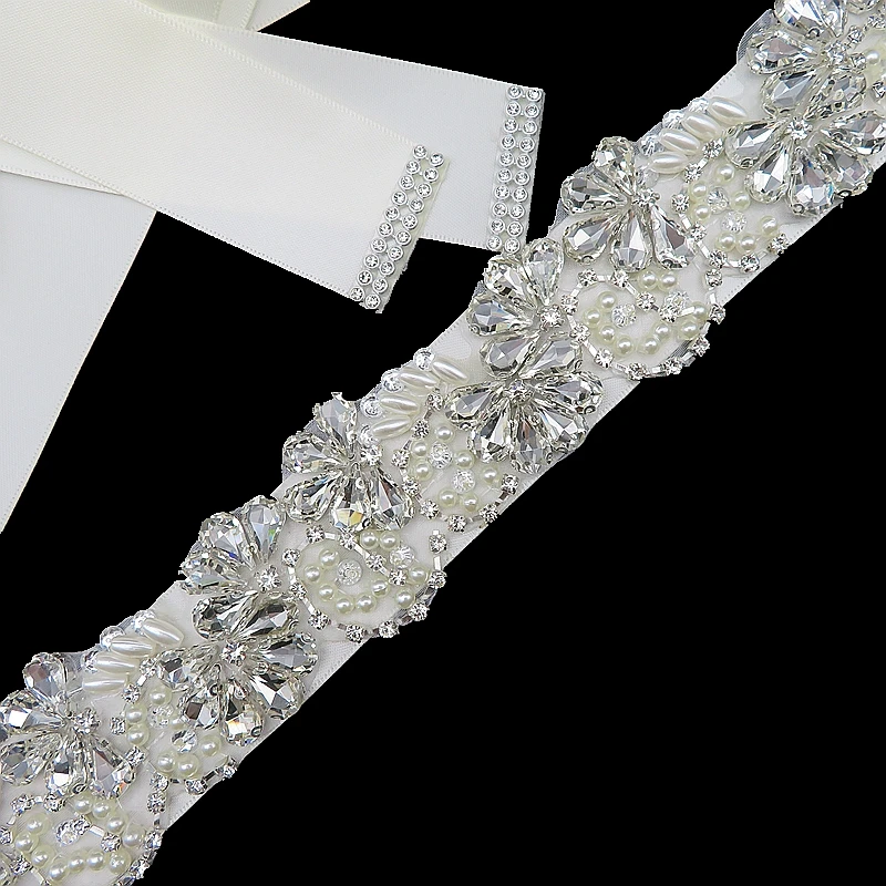 
New Design Pearl Crystal Beaded Bridal Sashes Rhinestone Applique Wedding Belts for Bride Bridesmaids Formal Dress 