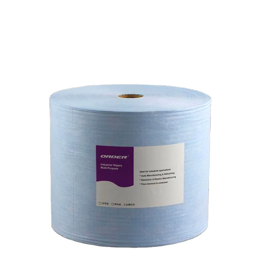 Roll of blue microfiber cleaning cloth cellulose Polypropylene is perforated jumbo roll industrial wipes