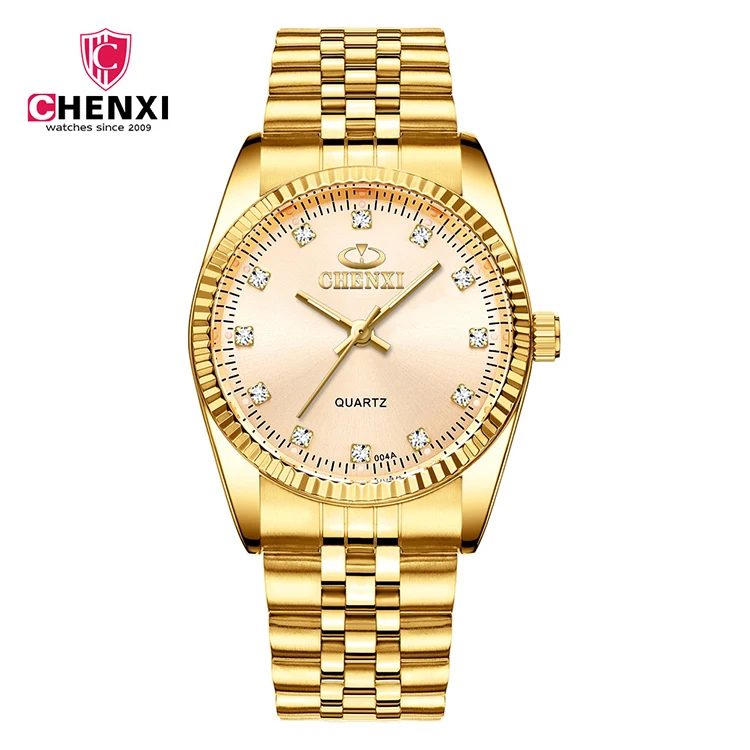  CHENXI 004A влюбленные кварцевые Кристальные алмазные золотые наручные часы пользовательский дизайн водонепроницаемые