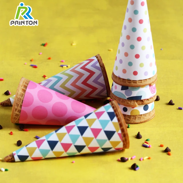 Custom logo food grade disposable snow cone cups ice cream sleeve packaging paper cone