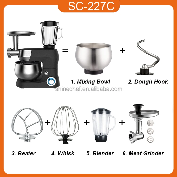 1300W Food Processor Kitchen Appliances 5L Stainless Steel Bowl Electric LED Display Stand Foods Mixer With Meat Grinder Blender
