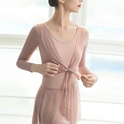 Практика балерина, танцевальный костюм, футболка с длинным рукавом (Размер 4 Way Stretch Сетчатое трико для балета