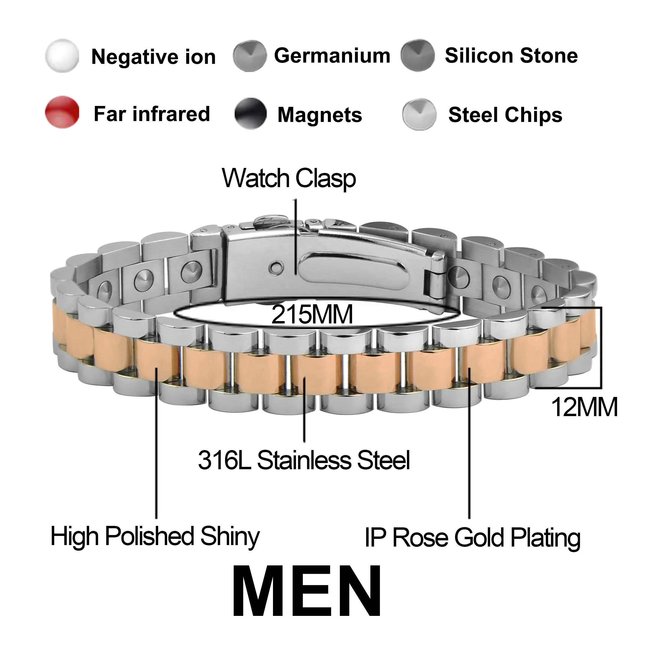 HOT 99.999% Germanium Bracelet Stainless Steel Bracelet/ Bangle for Men Women