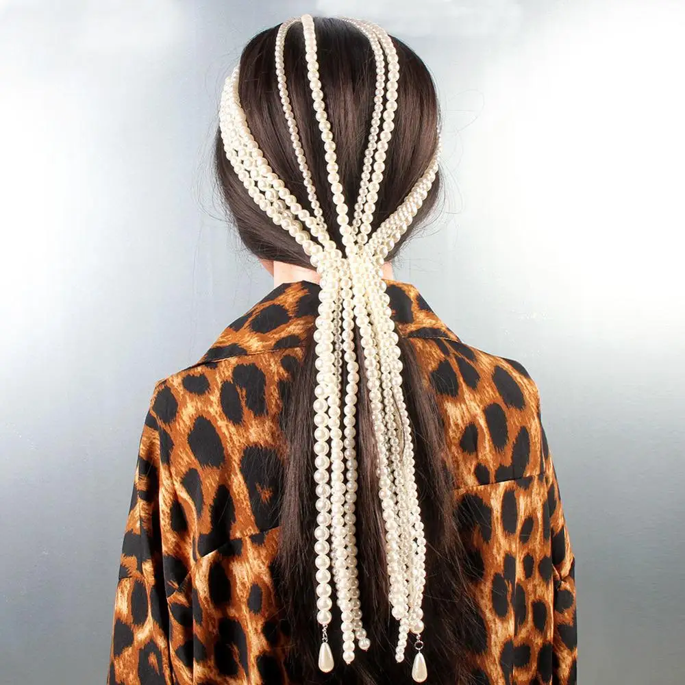 Imitation pearl headdress beaded hair accessories female handmade temperament pearl tassel hair clip