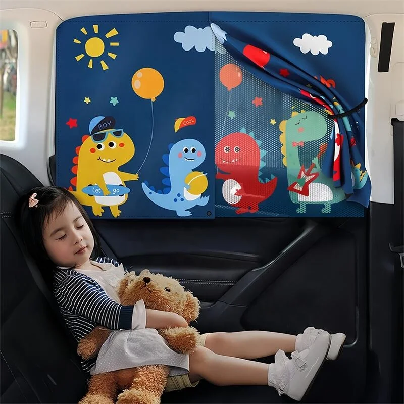 Printed Carton Side Window  Car Curtains Double Layer Baby Car Sunshade Magnetic Window Net Foldable Curtain Car Window Babies