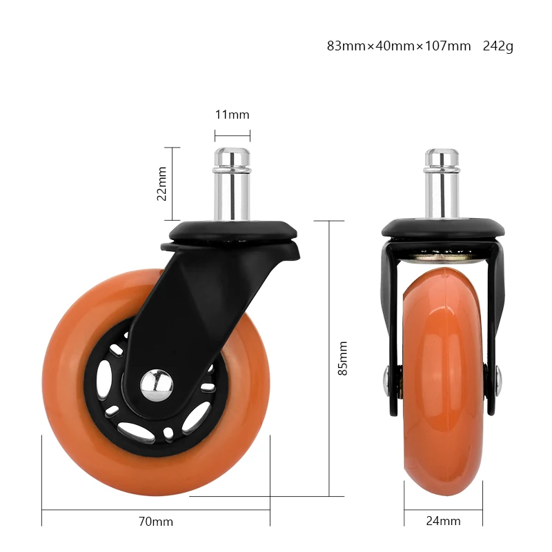 Universal PU Office Chair Furniture Caster 3 Inch Swivel Wheels Office Chair Caster Wheels for Office New Type of Bracket