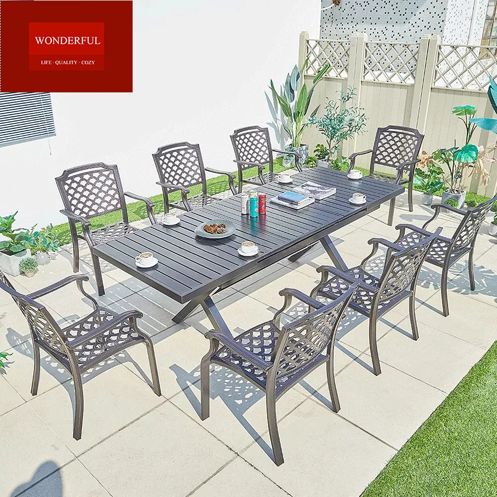 High quality sea beach dining set furniture outdoor garden  cast aluminum  dining table with chair