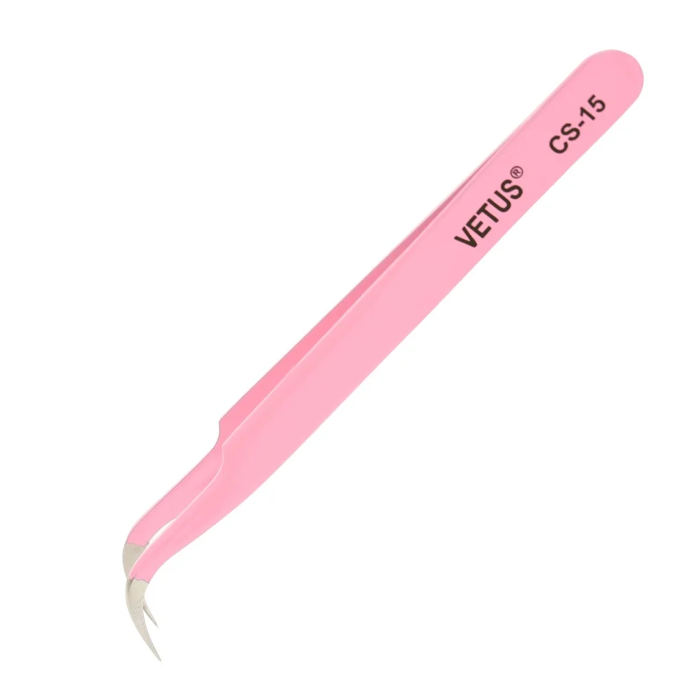 Vetus CS Series Pink Stainless Steel Tweezers for Eyelash Extensions Application