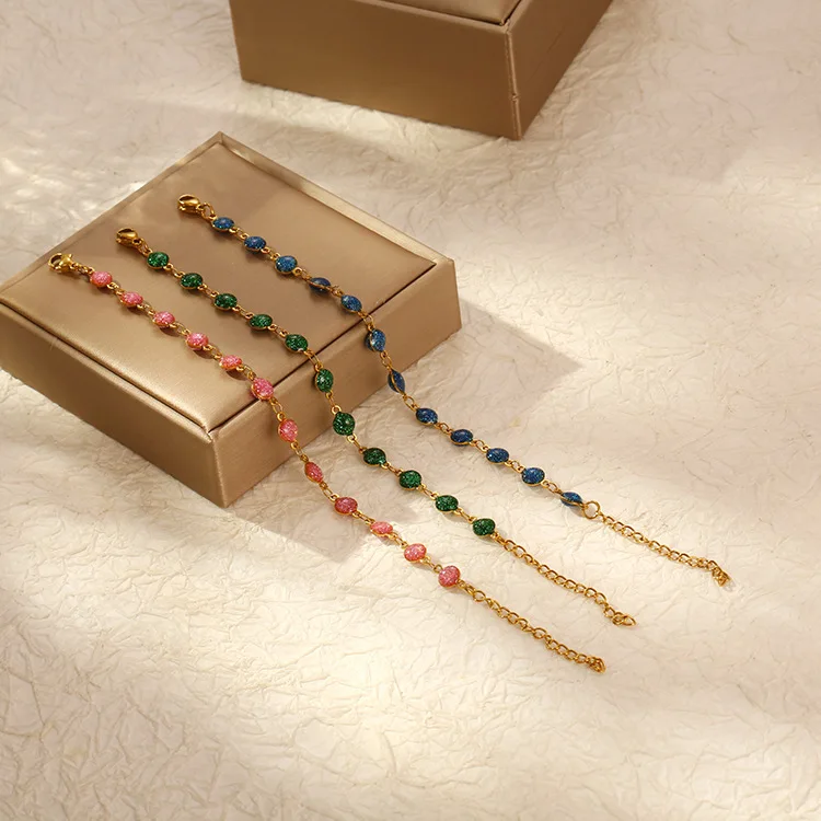 14K Gold Stainless Steel Beads Chain Resin Enamel Satellite Bead Colorful Chains for Jewelry Making Accessories Bracelet