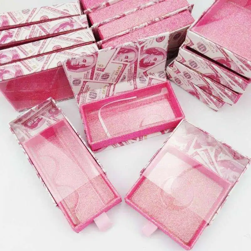 25mm 3d mink eyelashes pink money box custom logo pink drawer lashes box 5d mink lashes dollar lashes cases