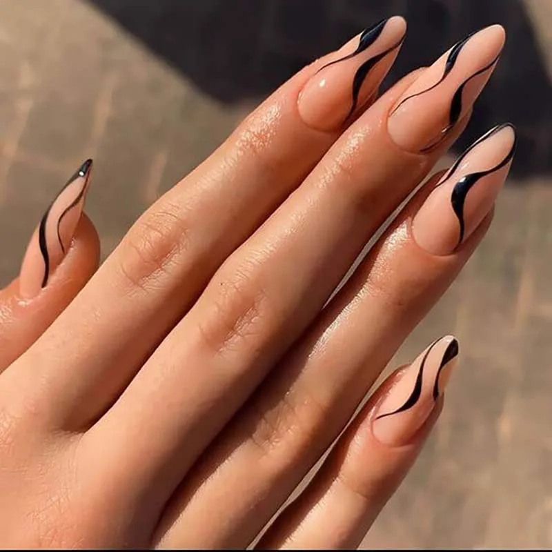 Metallic rose gold fashion almond mix color acrylic press on nails packaging vendor pressure glue full cover reusable fake nails