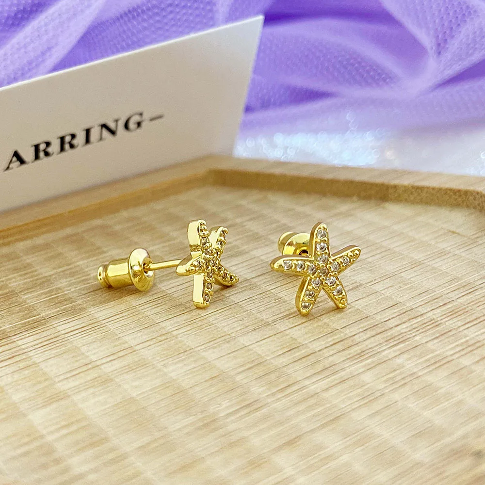 sea animal earrings gold plated 18k jewelry korea daily wear small cute starfish earrings for women