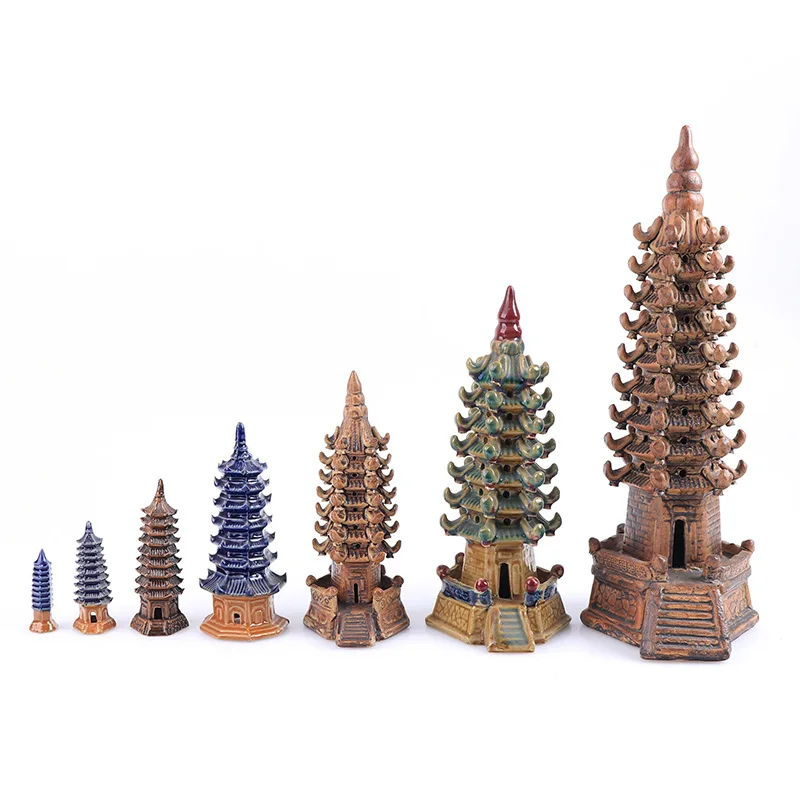 New Design Aquarium Ceramic Crafts Fish Tank Landscaping Ornaments Ceramic Hexagonal Pagoda Aquarium & Accessories