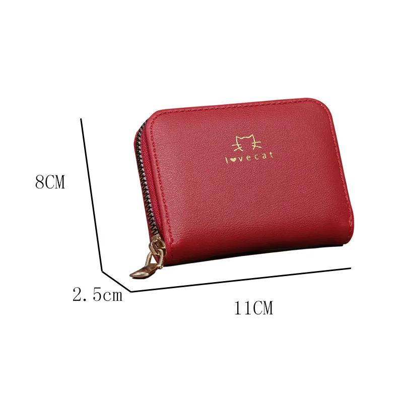 Multi-slots Card Holder Coin rock short zipper organ Small Minimalist RFID Blocking leather wallet women