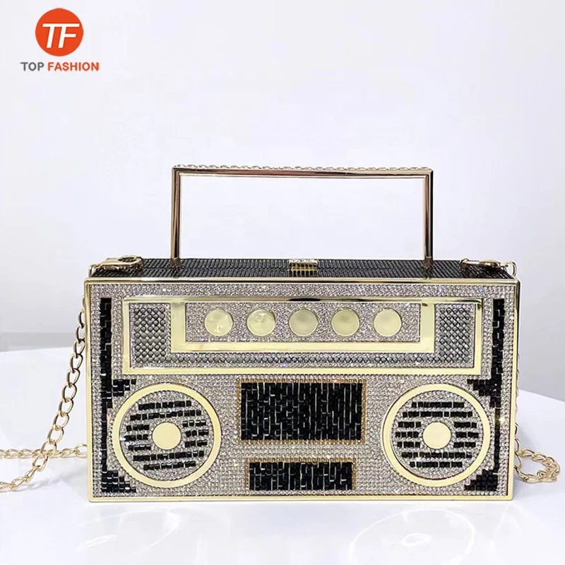 Factory Wholesale 2022 Boombox Clutch Crystal Rhinestone Clutch Purse Party Radio Evening Bag Diamante Handbag