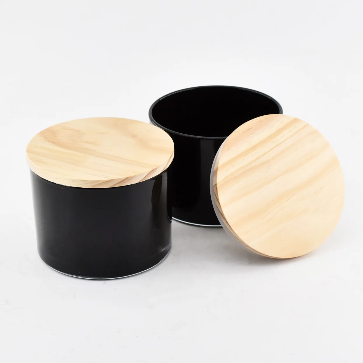 16oz Large Wide Mouth Empty Frosted Black White Glass Candle Jar With Bamboo Lid Bulk Candle Holder For Making Candle Container