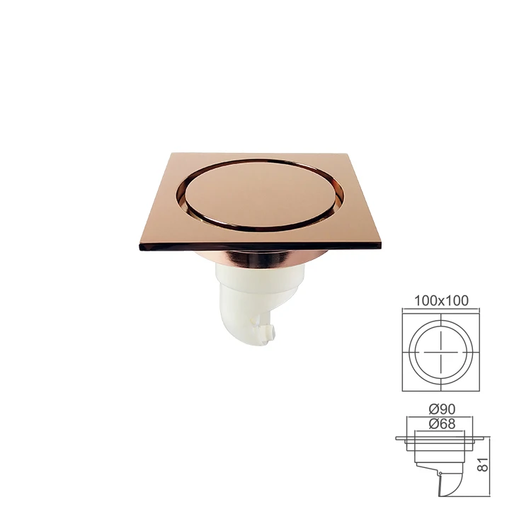 High-end Round Cover square Design Rose Gold Plated Shower Floor Drain