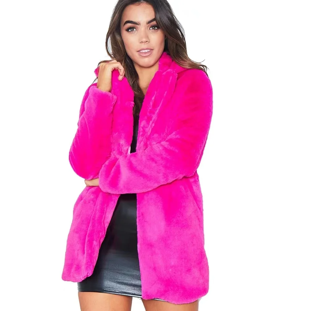 Factory Price Rabbit Fur   Trench Coat   Loose Plus Size Multicolor Jacket With Lapel