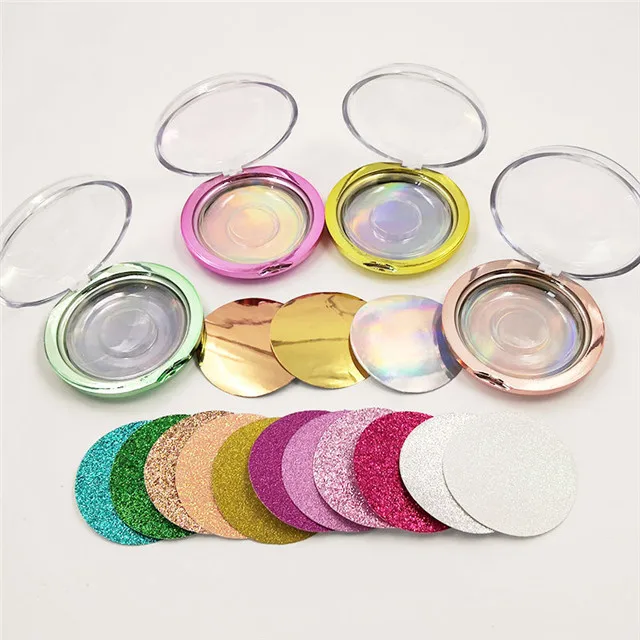 
Round Eyelash Packaging With Mirror Black Pink Plastic Box Private Label Custom Eyelash Packaging Box 