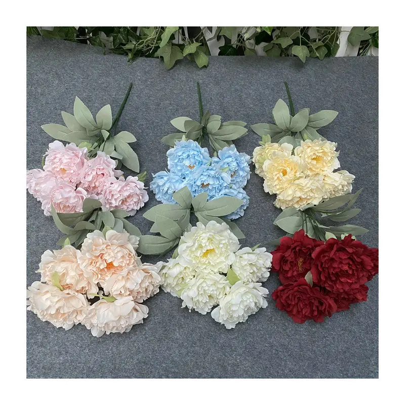 High quality party colorful long stemmed head crepe paper flower artificial peony