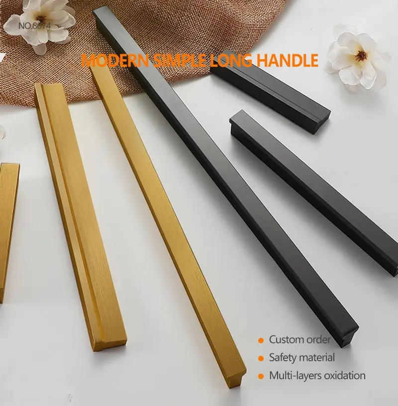 Furniture Hardware Cupboard T Bar Cabinet Door Aluminum Profile Pulls Modern Brushed Gold Black Knobs Kitchen Drawer Handles