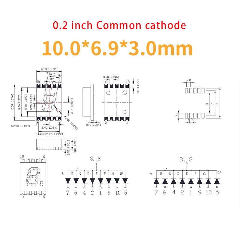 Ultra high brightness white SMD 1-digit common cathode 0.2/0.28-inch LED seven segment LED panel module display screen